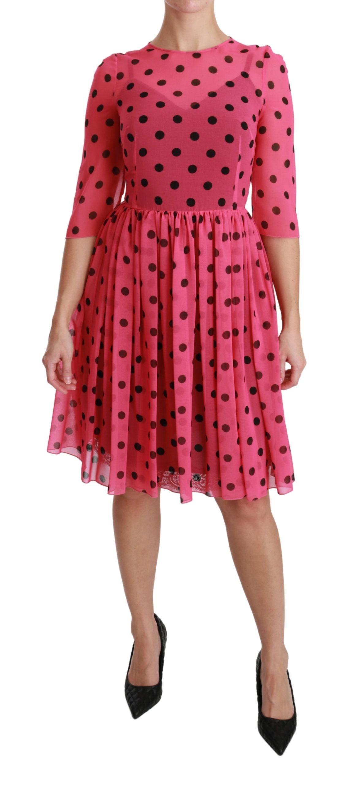 Dolce & Gabbana Elegant Polka Dot A-Line Knee Length Dress