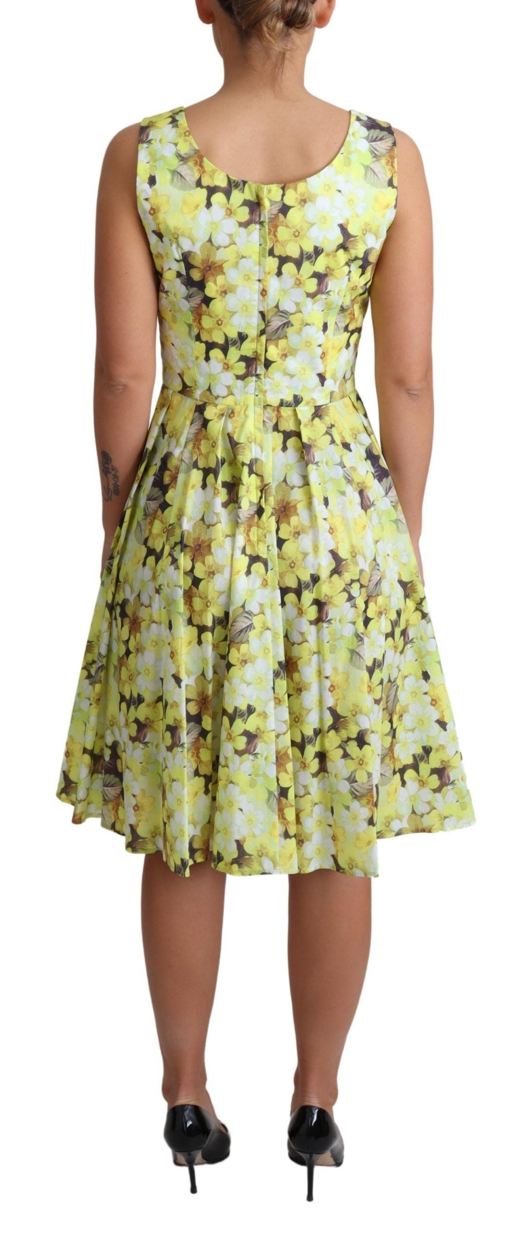 Dolce & Gabbana Elegant Yellow Floral A-Line Sleeveless Dress