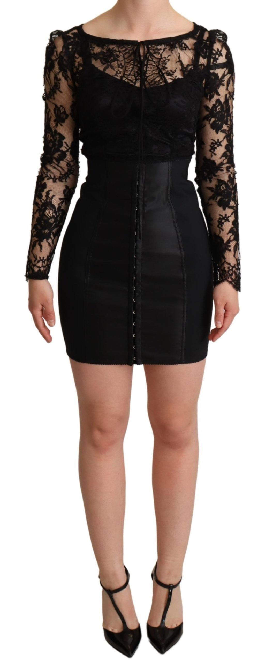 Dolce & Gabbana Elegant Black Lace Mini-Dress Delight