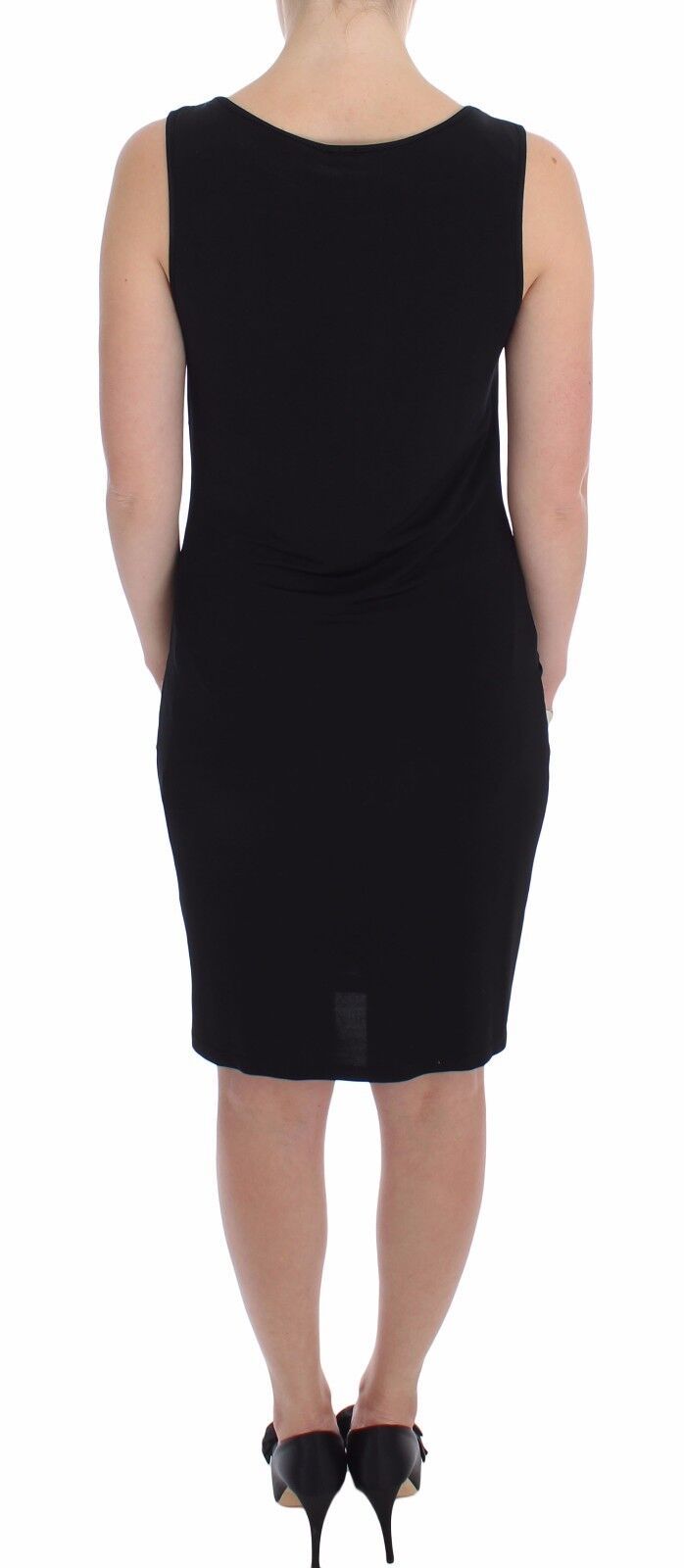 Roccobarocco Elegant Black Sheath Jersey Knee-Length Dress