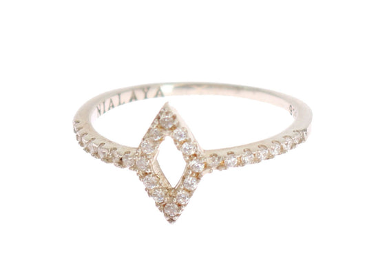 Nialaya Elegant Silver CZ Crystal Studded Ring