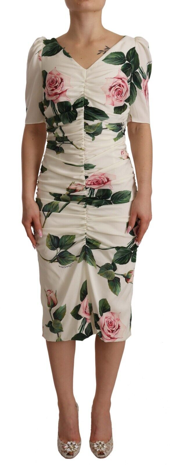 Dolce & Gabbana Elegant White Floral Sheath Dress