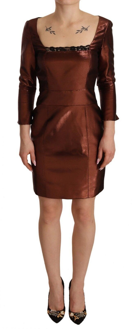 GF Ferre Elegant Bronze Sheath Mini Dress with Square Neck