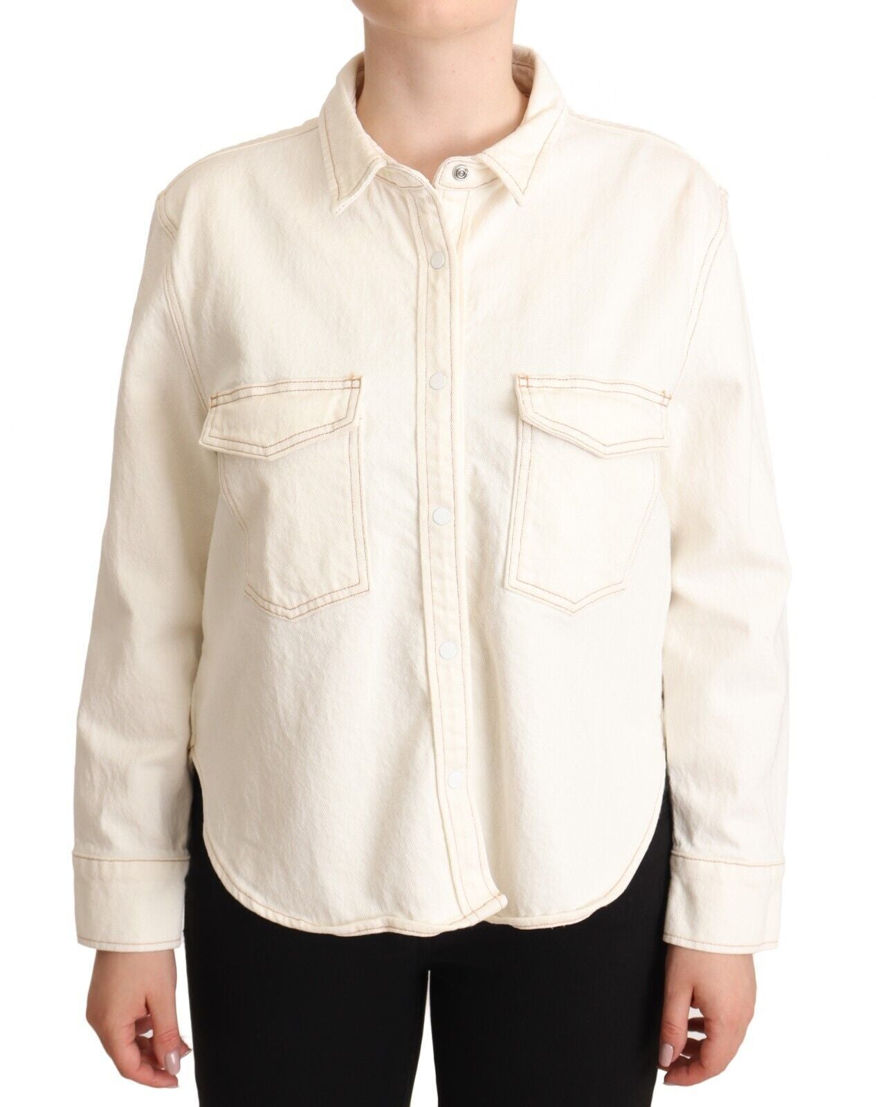 Levi's Elegant White Long Sleeve Collared Polo Top