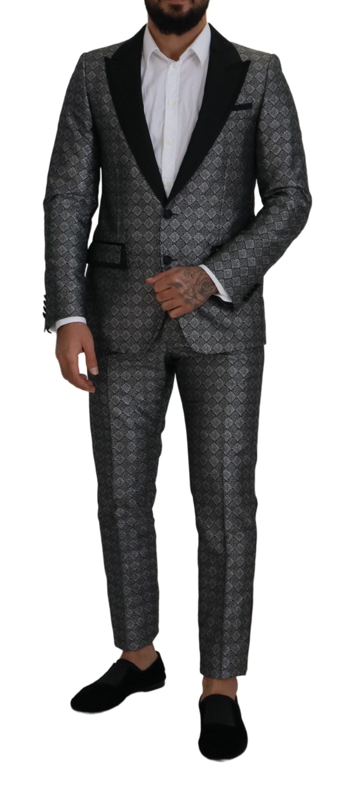 Dolce & Gabbana Elegant Silver Patterned Slim Fit Suit