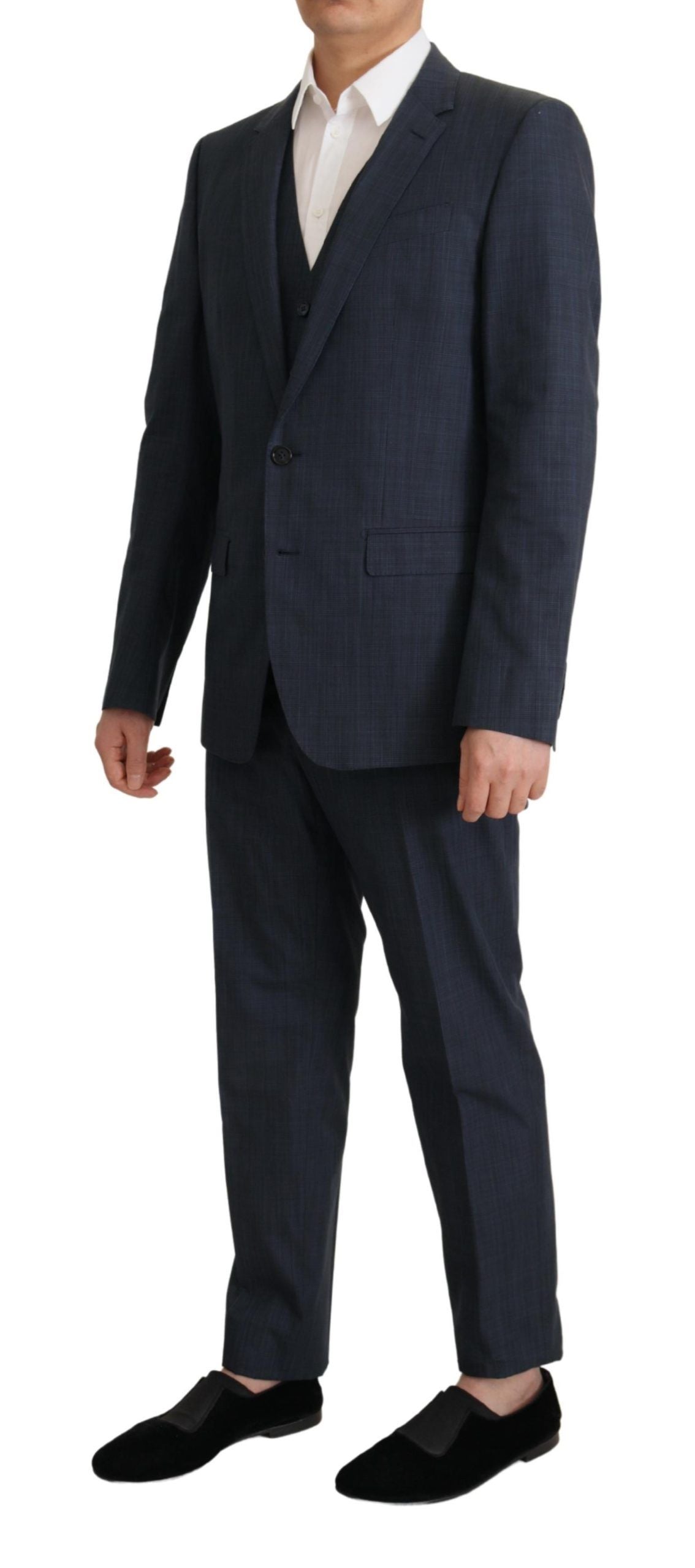 Dolce & Gabbana Elegant Dark Blue Cotton Three Piece Martini Suit