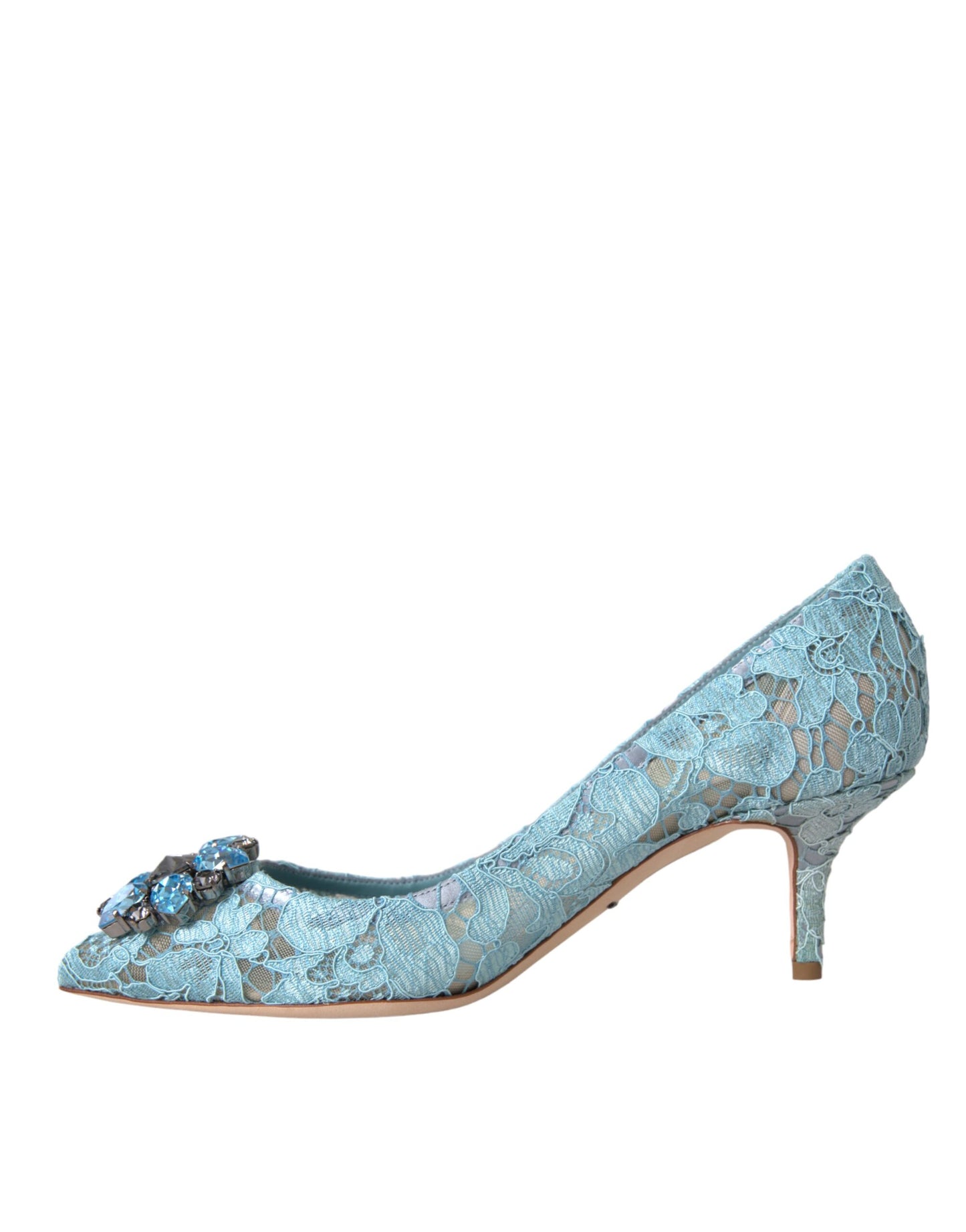 Dolce & Gabbana Blue Taormina Lace Crystal Heel Pumps Shoes