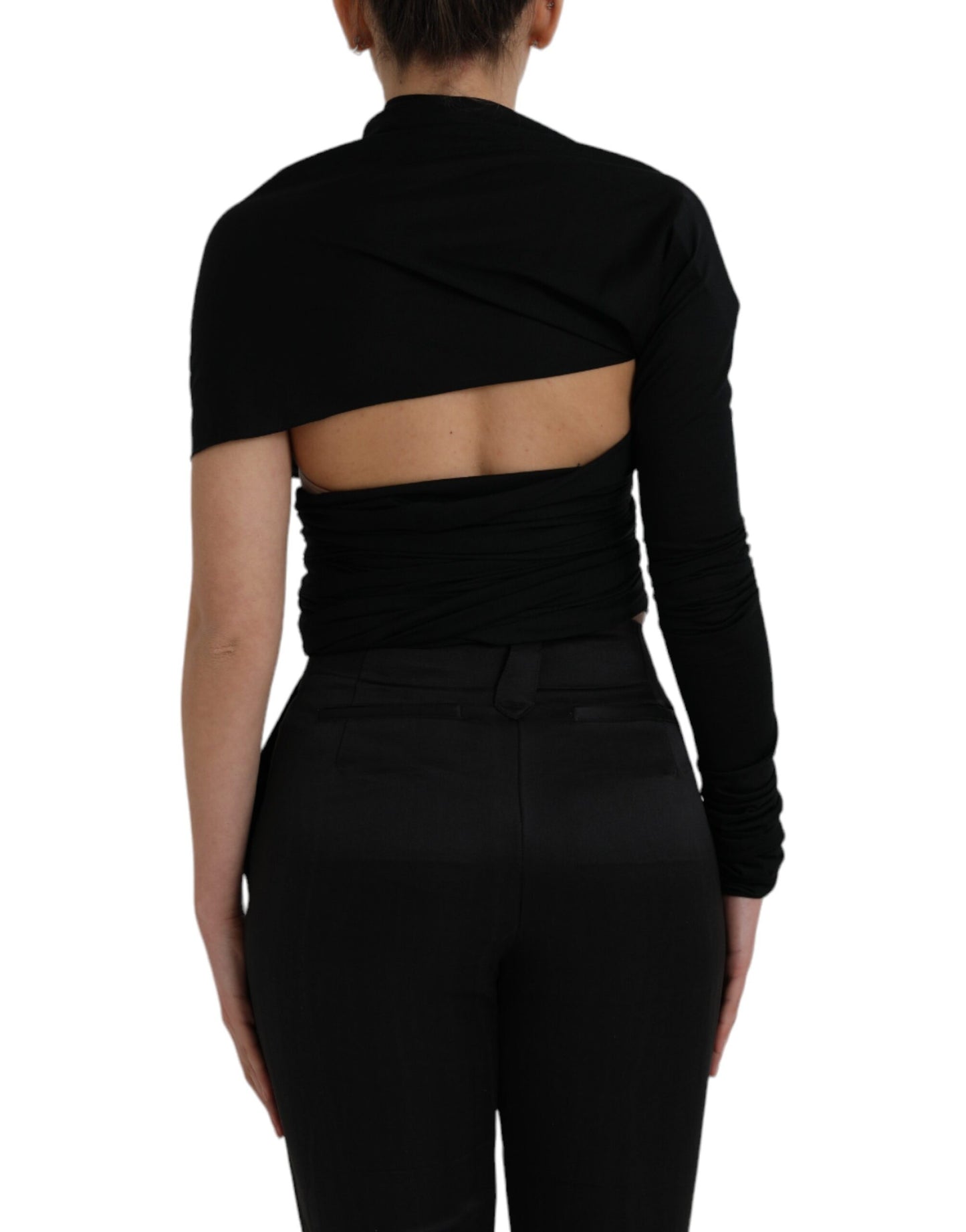 Dolce & Gabbana Black Wool Cutout Asymmetric Long Sleeve Top