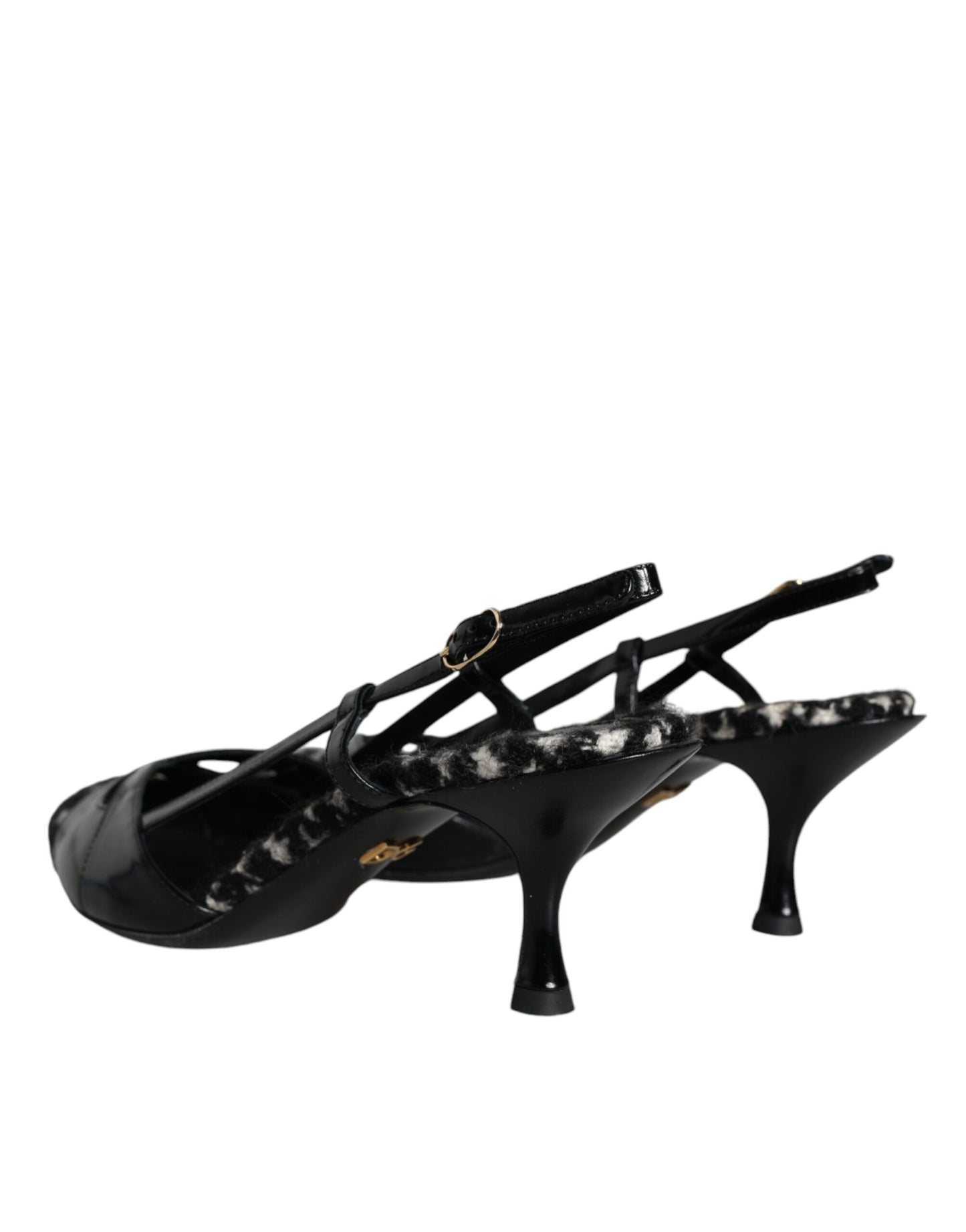 Dolce & Gabbana Black Leather Houndstooth Slingback Shoes