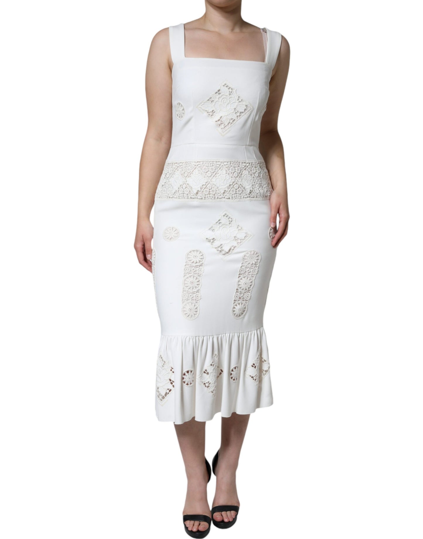 Dolce & Gabbana White Lace Viscose Bodycon Sheath Midi Dress