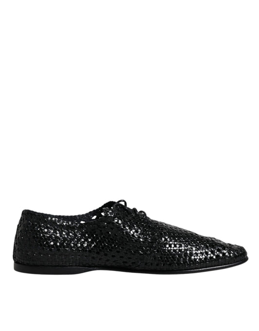 Dolce & Gabbana Black Woven Leather Lave Up Derby Shoes