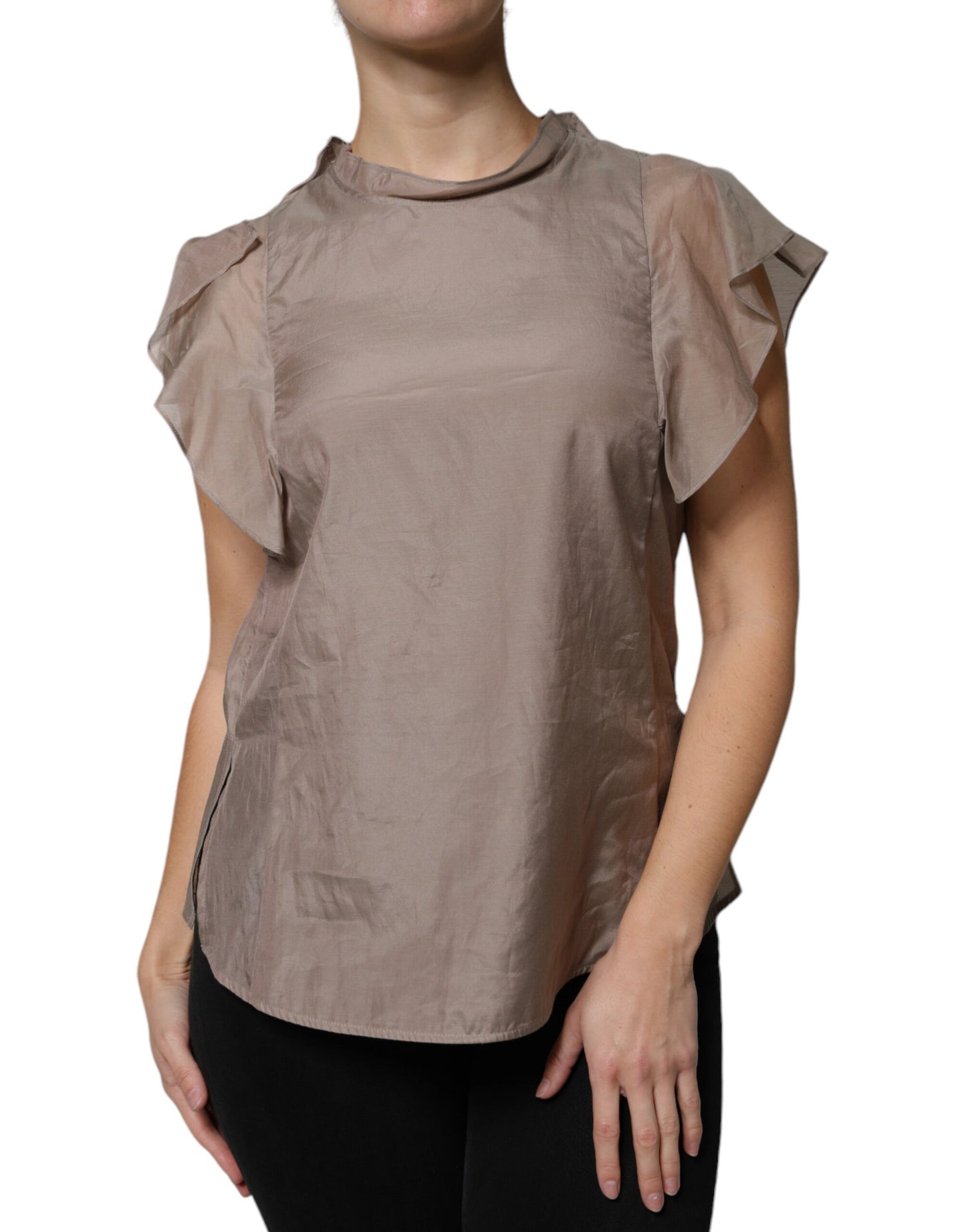 Peserico Brown Cotton Blend Short Sleeves Blouse Top