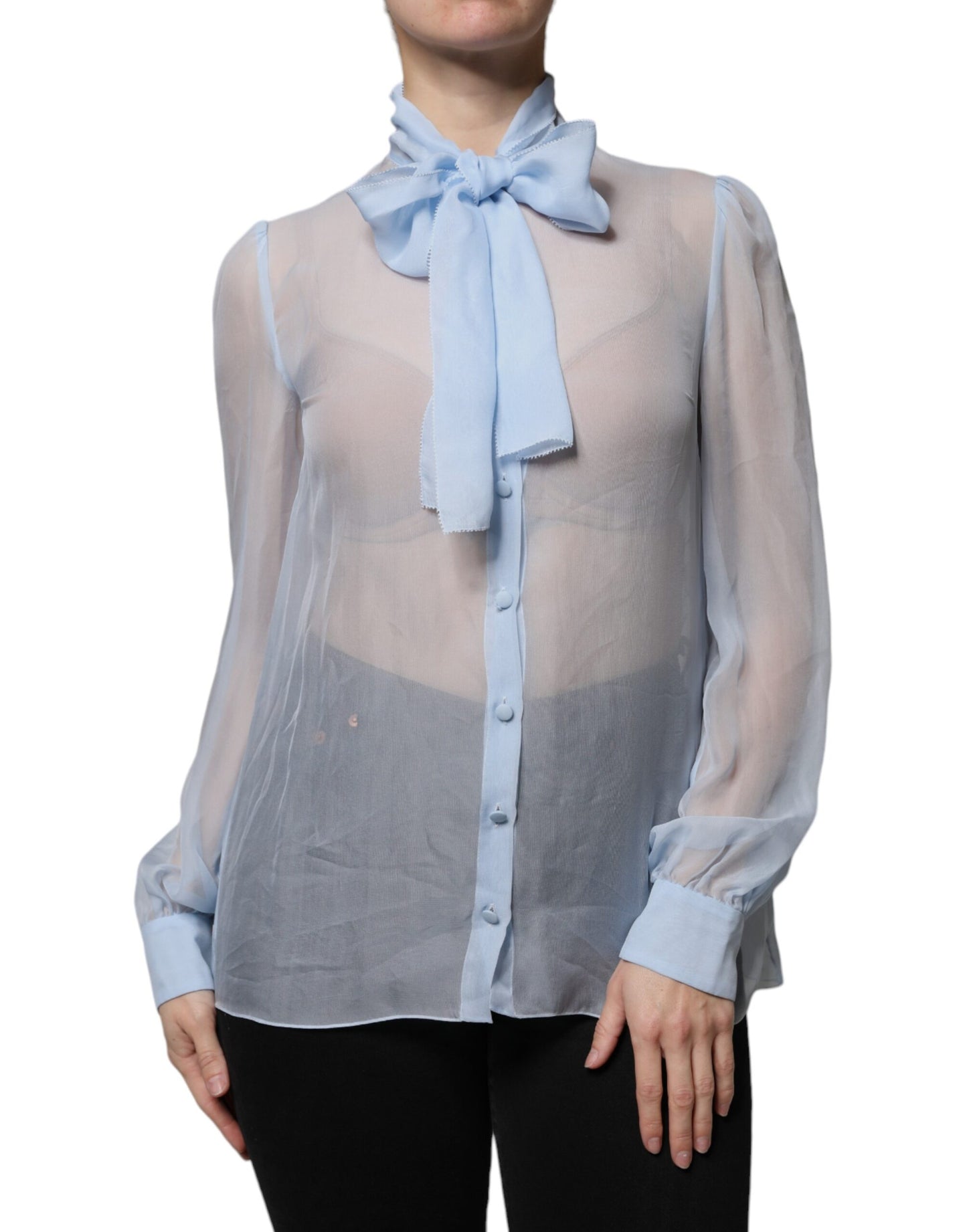 Dolce & Gabbana Blue Long Sleeve Button Down Blouse Top