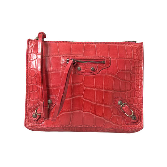 Balenciaga Exotic Red Alligator Leather Clutch